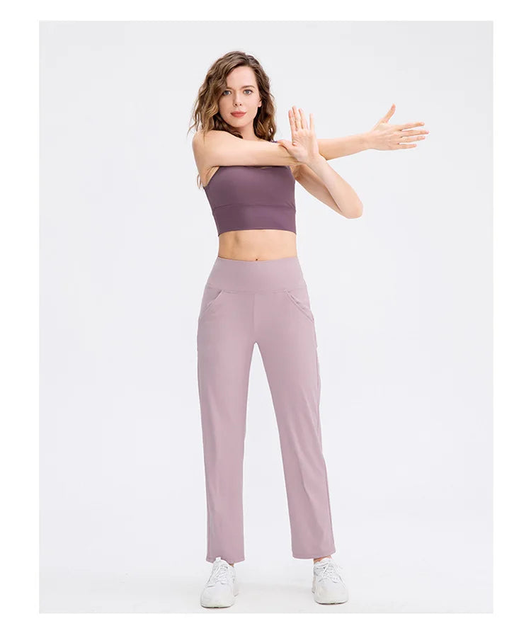 Pantalones deportivos para mujer, estilo casual, para yoga, holgados, de talle alto, elásticos, para entrenamiento físico, rectos, para correr, Yu02334