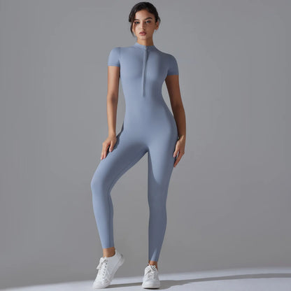 Women Zipper Bodysuits Fitness Sports Bodysuit Yoga Suit Breathable Quick Drying Sports Yoga Clothing Women Gym Push Up Workout