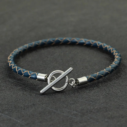 Pulsera de cuero genuino de hip hop para hombre, brazalete con hebilla OT de acero inoxidable resistente a la decoloración, accesorios para hombre, regalos para él, pulsera para hombre