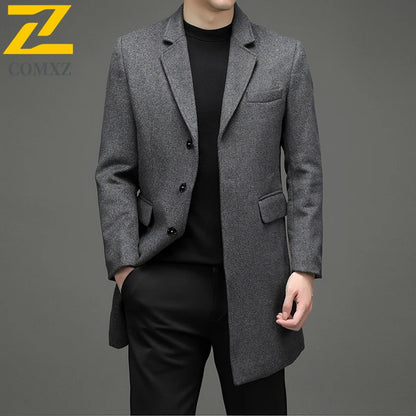 Abrigo de lana de invierno COMXZ 2025 para hombre, estilo retro, grueso, de cachemir, ropa urbana coreana, ligero, de lujo, con mezcla de lana.