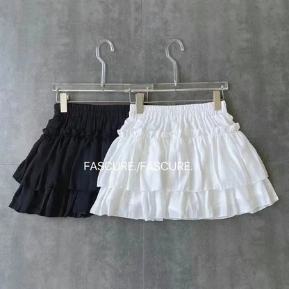 Faldas blancas estilo kawaii de verano para mujer, minifaldas ajustadas a la moda, estilo Y2K, elásticas, de cintura alta y color negro, estilo gótico