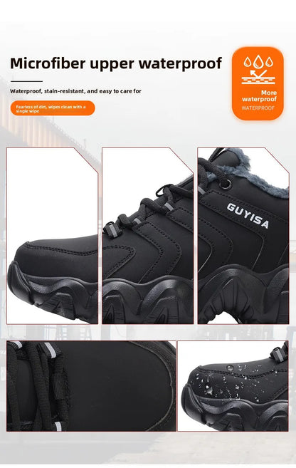 Zapatillas de seguridad con forro polar para hombre y mujer, botas de invierno con punta de acero, gruesas, cálidas, antiaplastamiento, para trabajo, tallas 36-46