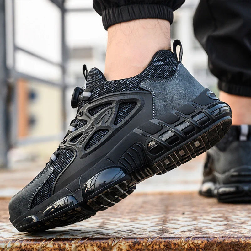 Zapatos de seguridad tipo zapatillas ligeras y transpirables con puntera de acero, diseño antiperforación, amortiguación de impactos y protección antiaplastamiento, calzado de trabajo para hombre.