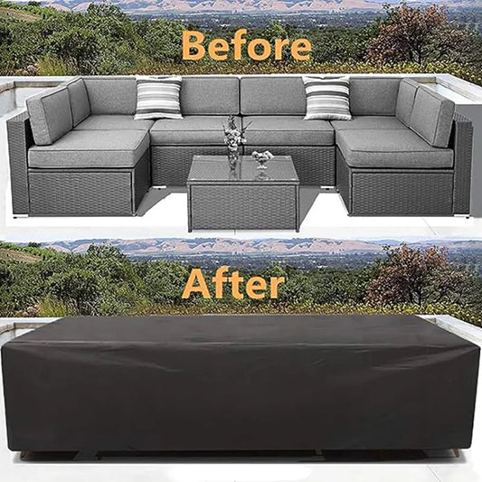 Funda antipolvo para muebles de exterior, tela Oxford 210D, funda de sofá negra y plateada, funda impermeable, funda para muebles de patio al aire libre