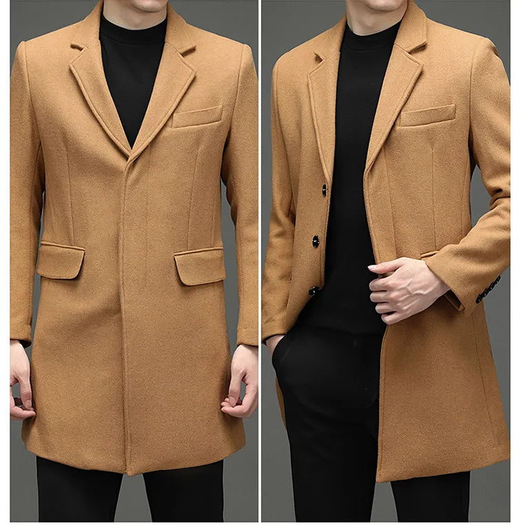 Abrigo de lana de invierno COMXZ 2025 para hombre, estilo retro, grueso, de cachemir, ropa urbana coreana, ligero, de lujo, con mezcla de lana.