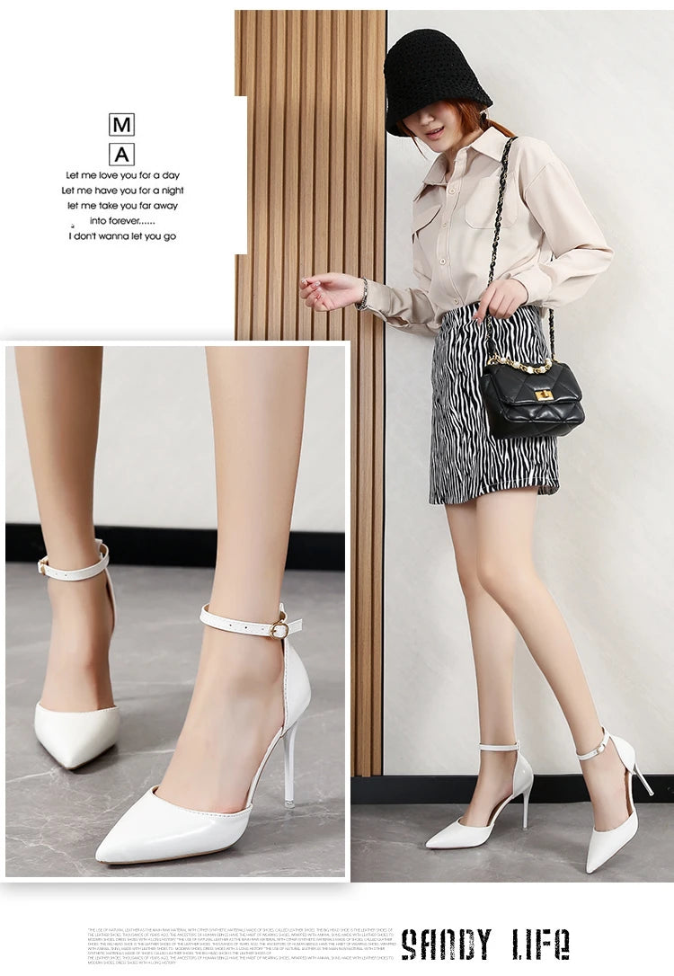 Super Big Size 45 High Stiletto Heel Women Sandals Crystals Buckle Strap Pointed Toe Fashion 10cm/3.94inch Thin Heel Pimp