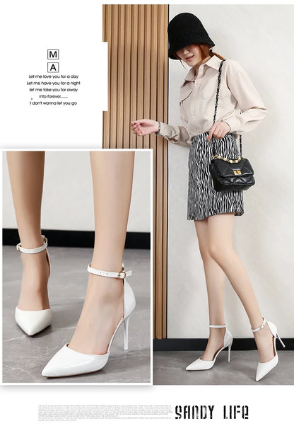 Super Big Size 45 High Stiletto Heel Women Sandals Crystals Buckle Strap Pointed Toe Fashion 10cm/3.94inch Thin Heel Pimp