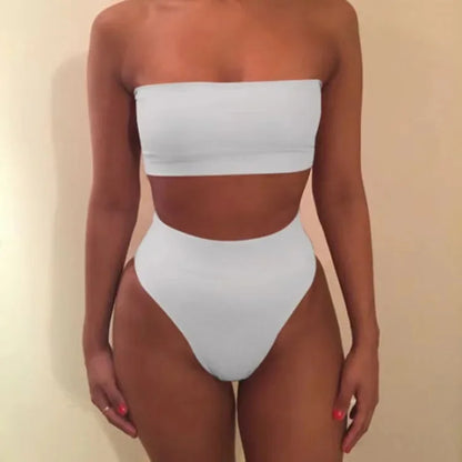 Traje de baño de dos piezas con bandeau de color liso sexy, conjunto de bikini de moda para primavera y verano, traje de baño separado con parte superior e inferior a la moda.
