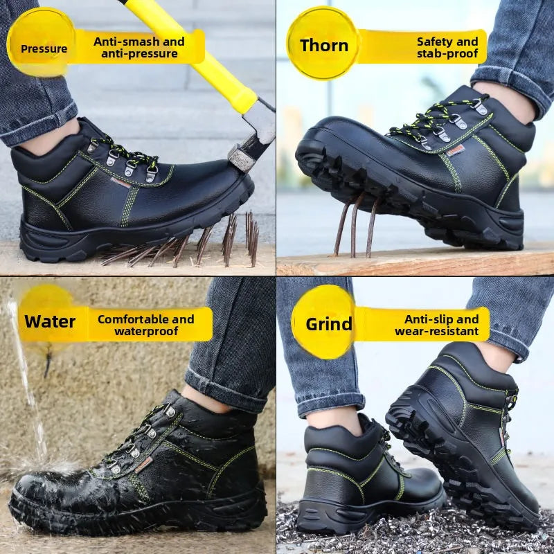 Zapatos de seguridad de alta calidad para hombre y mujer, botas cálidas y gruesas para otoño e invierno, zapatillas de deporte para mujer con puntera de acero antigolpes y antiperforación.