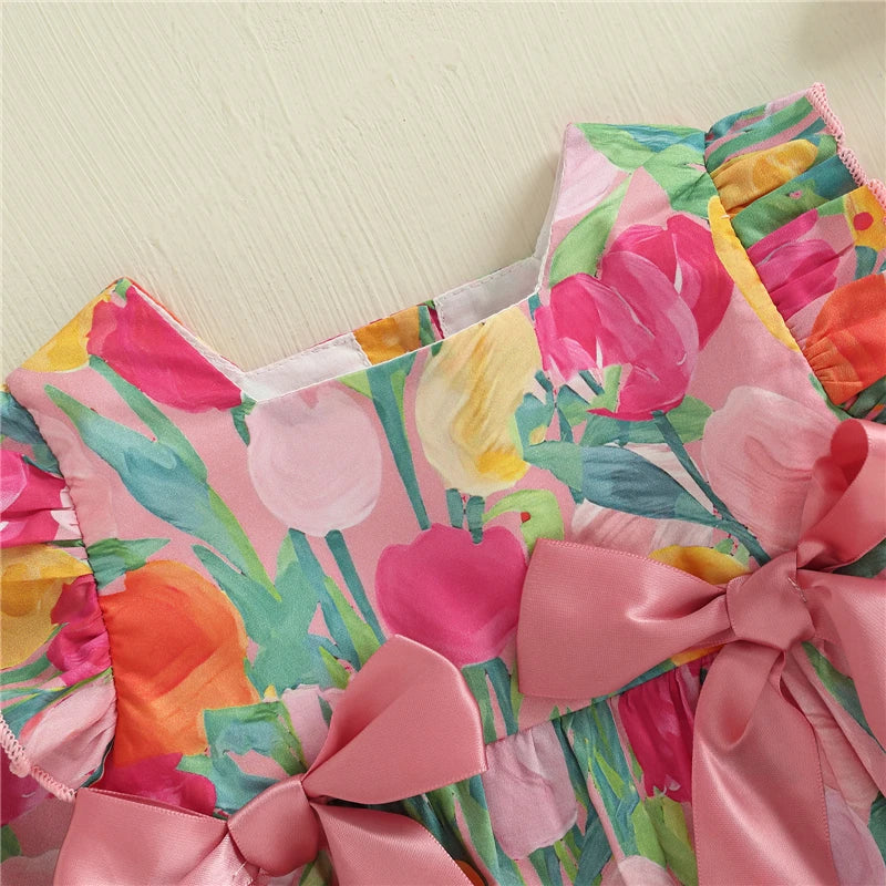 Ropa de bebé para niñas, primavera y otoño, mono con estampado floral y volantes de manga larga, ropa dulce para recién nacidos.