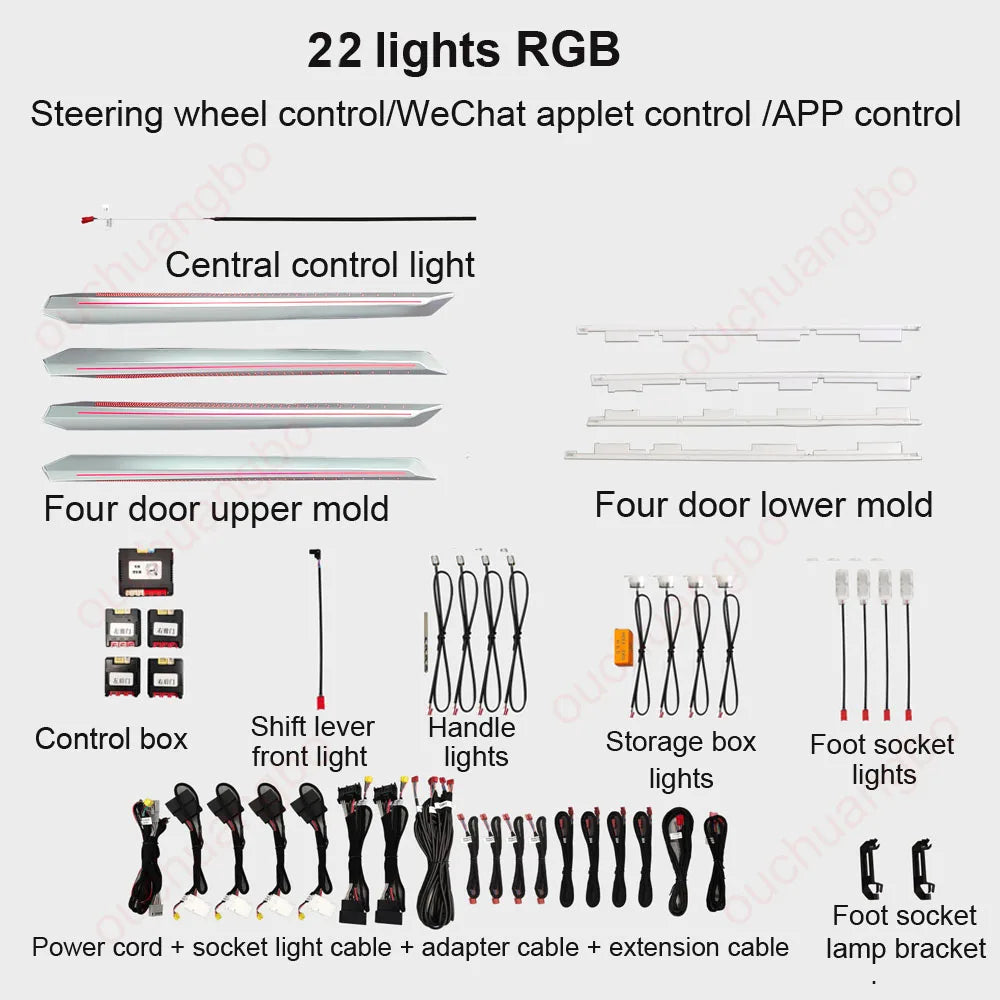 Luz ambiental LED Ouchuangbo para A3 8Y RS3 A3L 2021-2024, iluminación interior, 256 colores, lámpara de ambiente, kit de retroiluminación, moldura dinámica