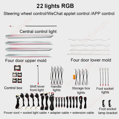 Luz ambiental LED Ouchuangbo para A3 8Y RS3 A3L 2021-2024, iluminación interior, 256 colores, lámpara de ambiente, kit de retroiluminación, moldura dinámica