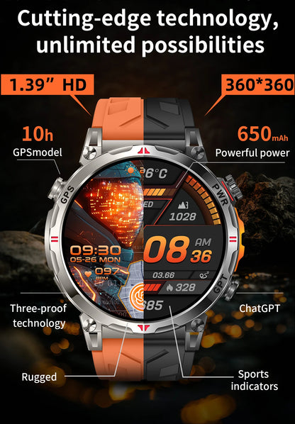 Reloj inteligente con GPS para hombre, pulsera deportiva con control del ritmo cardíaco, Bluetooth, llamadas, 530 mAh, resistente al agua hasta 3 ATM, 2025
