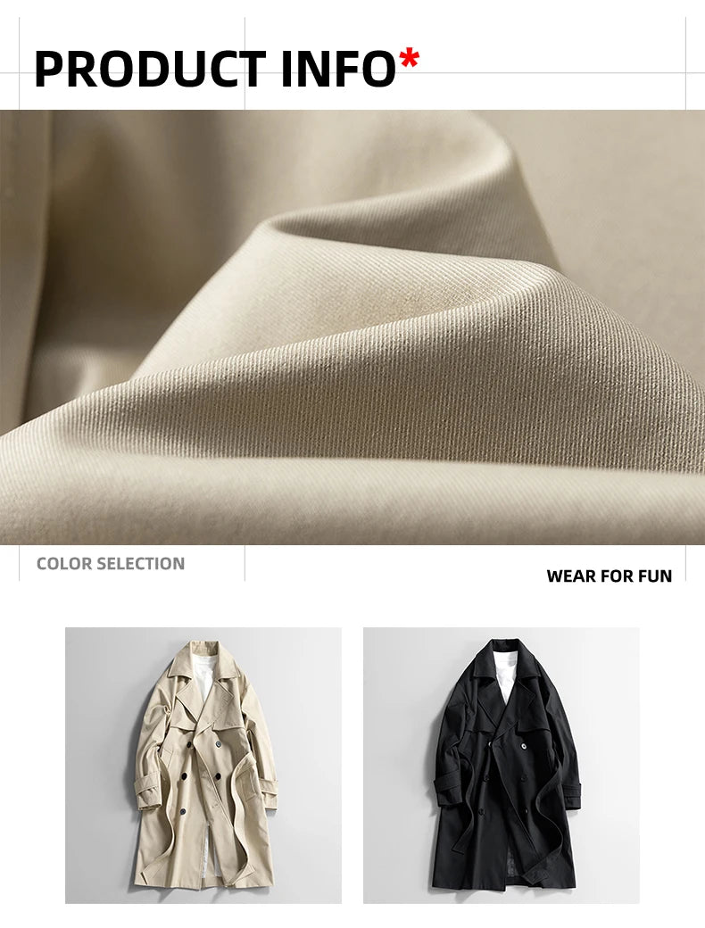 Chaquetas de hombre, abrigos de primavera para hombre, gabardinas, abrigos tipo streetwear, cortavientos, abrigos largos holgados de estilo business casual.