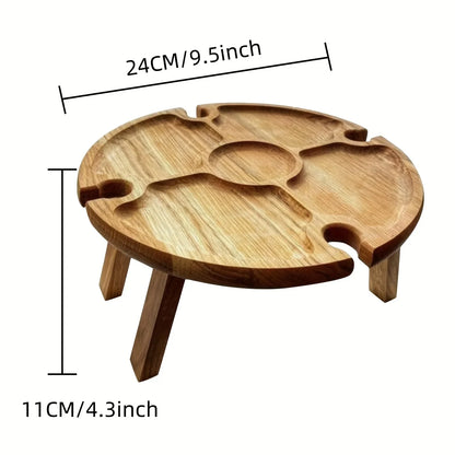 Mesa de picnic plegable de madera para exteriores con soporte para copas, 2 en 1, redonda, para escritorio y copas de vino, mesa plegable para fiestas en el jardín.