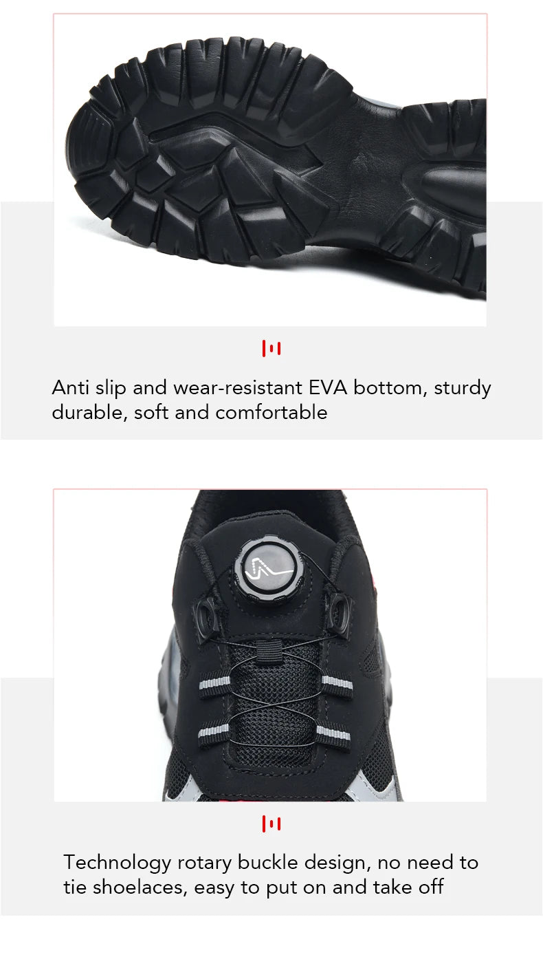Zapatillas ligeras y transpirables con punta de acero para hombre, calzado de seguridad con protección antigolpes y antiperforación, con botones giratorios.