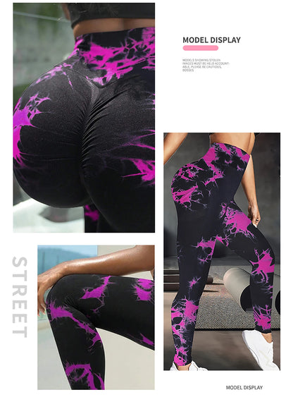 Pantalones de yoga con estampado floral fragmentado y teñido anudado, absorben el sudor, cintura alta, ajustados, levantan la cadera, pantalones deportivos para correr.