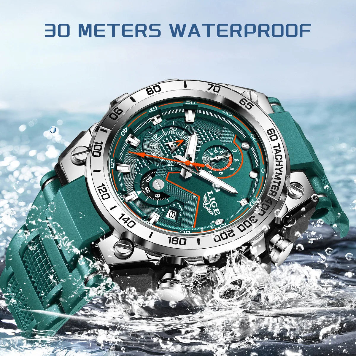 Reloj LIGE para hombre, multifunción, correa de silicona, resistente al agua, luminoso, calendario, moda, deportivo, cuarzo.