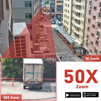 Cámara PTZ de 8 MP con zoom 50x, Wi-Fi, doble lente, 4K, zoom 20x, cámara de vigilancia exterior, visión infrarroja de largo alcance (120 m), compatible con ONVIF.