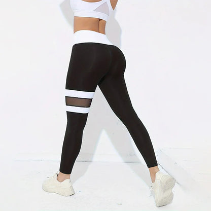Leggings de yoga de cintura alta con bloques de color para mujer, leggings de entrenamiento con control de abdomen para mujer