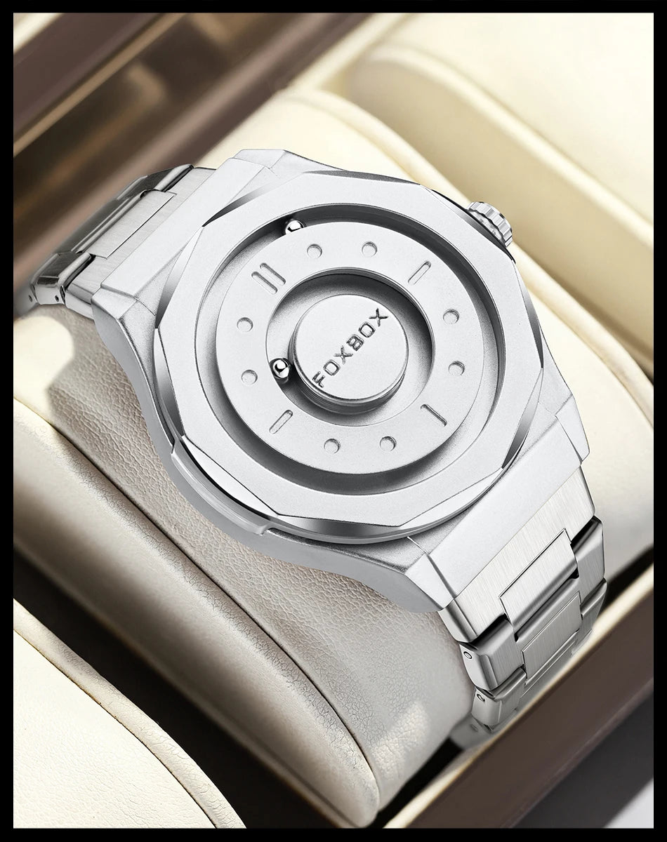FOXBOX Reloj de negocios de lujo para hombre, resistente al agua hasta 30 m, diseño personalizado, correa de acero inoxidable, reloj de cuarzo para hombre, regalo de moda