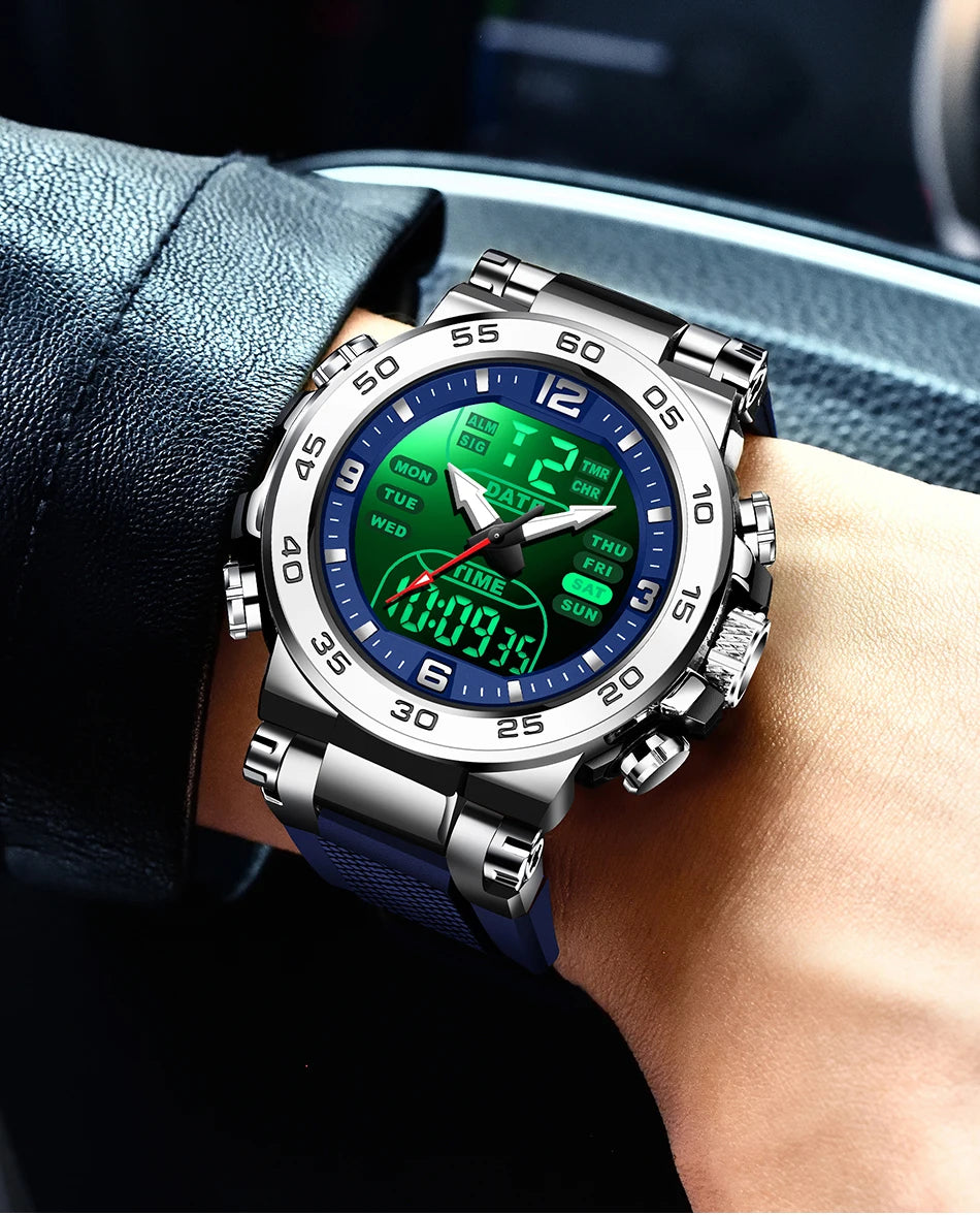 Relojes FOXBOX para hombre, marca superior, reloj de pulsera analógico digital de cuarzo de lujo para hombre, reloj luminoso con pantalla de doble horario resistente al agua para hombre