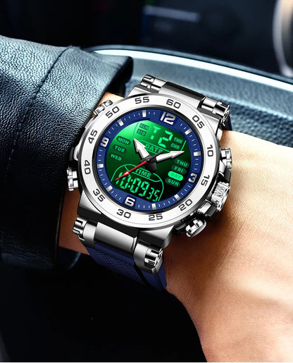 Relojes FOXBOX para hombre, marca superior, reloj de pulsera analógico digital de cuarzo de lujo para hombre, reloj luminoso con pantalla de doble horario resistente al agua para hombre