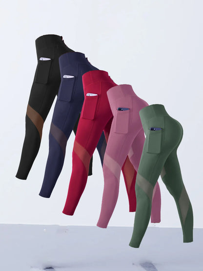 Women's Mesh Splicing Yoga Pants Shaping Leggings High Waist Tummy Control Lift Hips Running Workout Activewear Pants For Female