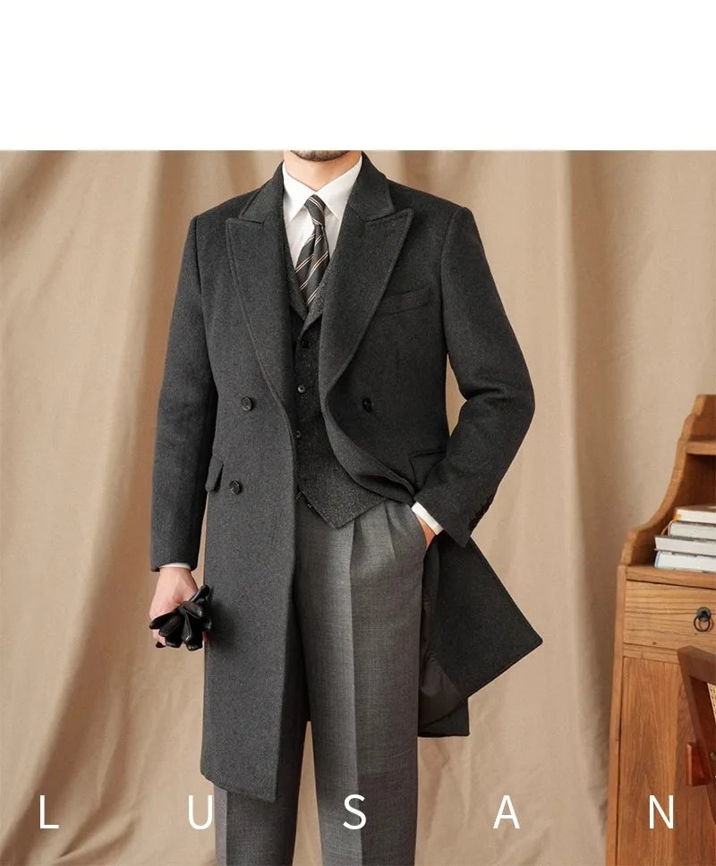 Abrigo Chester de lana 50% para hombre - 800 g. Chaqueta de campo retro cruzada de otoño/invierno.