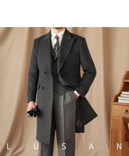 Abrigo Chester de lana 50% para hombre - 800 g. Chaqueta de campo retro cruzada de otoño/invierno.