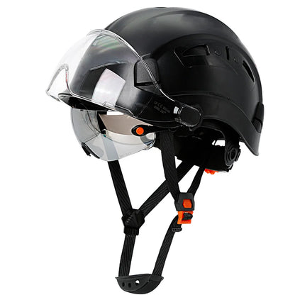 Casco de seguridad con patrón de fibra de carbono y gafas de doble visera para ingenieros, casco de seguridad CE ANSI ABS, gorra de trabajo industrial, rescate