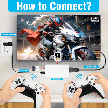 Consola de videojuegos retro mini TV Game Stick 4K con más de 20 000 juegos clásicos integrados, 18 emuladores, mandos inalámbricos portátiles, consola HD