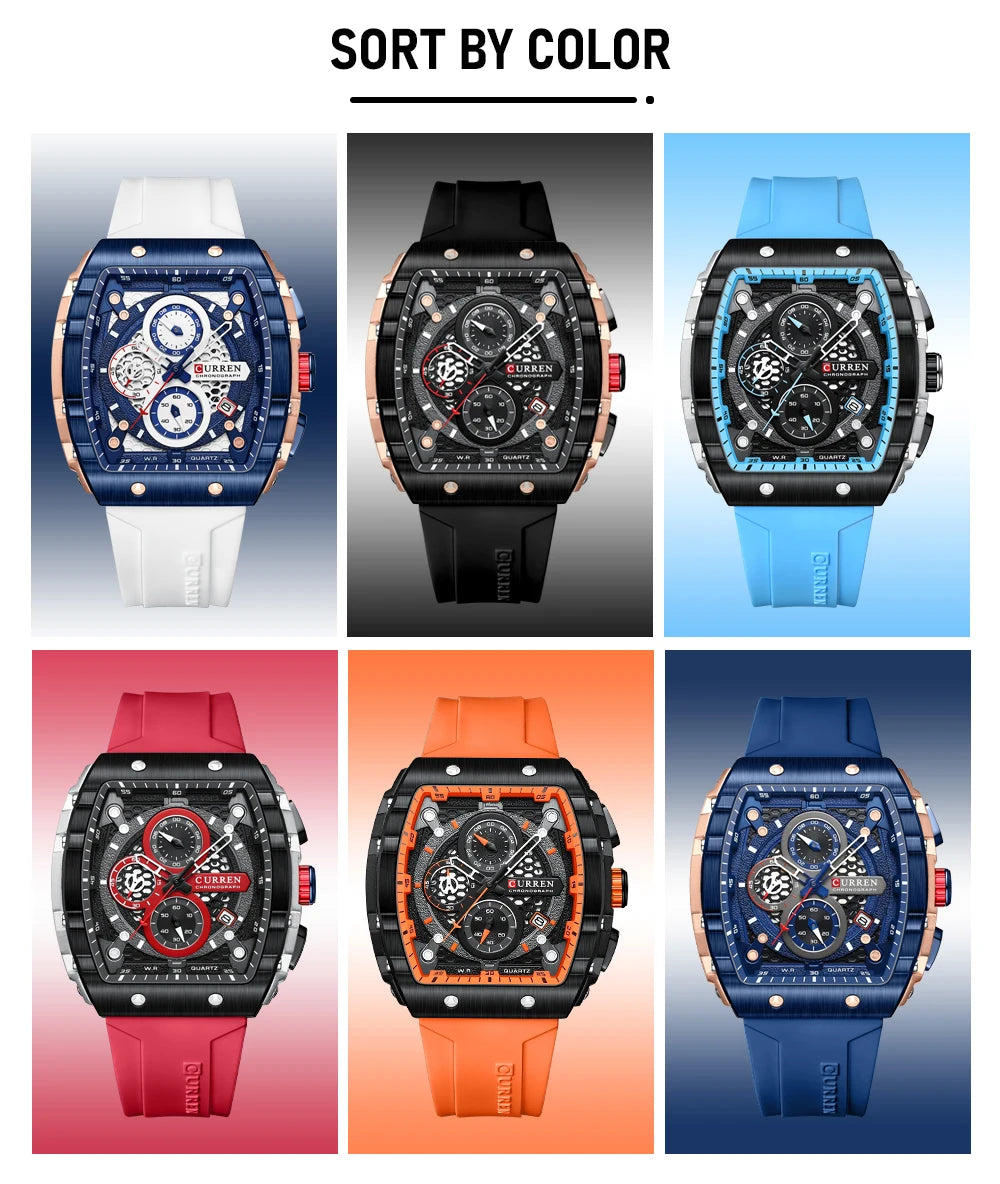 Relojes CURREN de primera marca para hombre, reloj de pulsera de cuarzo cuadrado de lujo, reloj cronógrafo luminoso resistente al agua para hombre, reloj con fecha