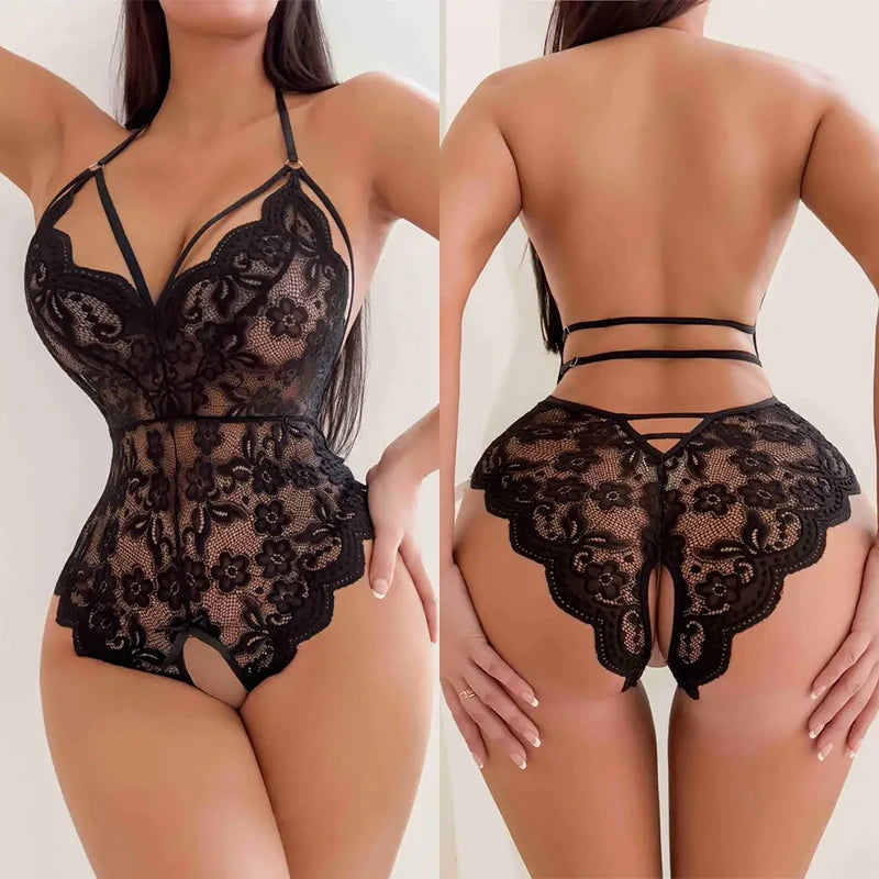 Conjunto de lencería sexy para mujer, body de encaje, vestido babydoll erótico con entrepierna abierta, ropa interior femenina atrevida sin entrepierna.