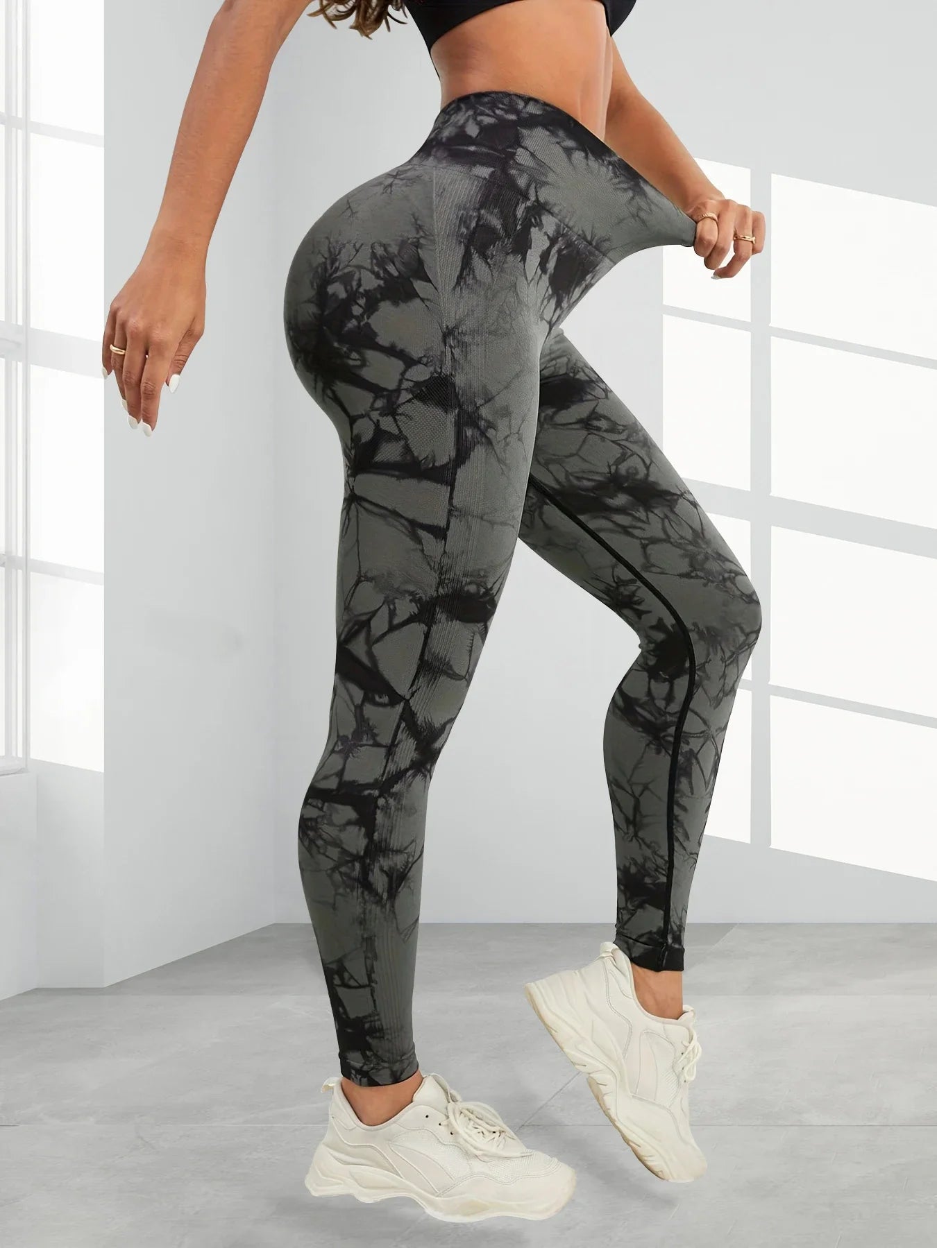 Women's tie-dye high-waist yoga sweatpants tummy control high-elastic fitness running sports leggings sportswear
