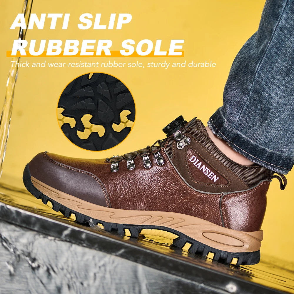 Zapatos de seguridad para hombre con botón giratorio, puntera de acero, zapatillas de trabajo indestructibles, botas de trabajo a prueba de perforaciones, calzado para hombre.