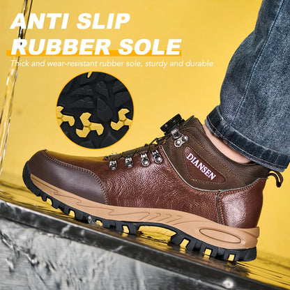 Zapatos de seguridad para hombre con botón giratorio, puntera de acero, zapatillas de trabajo indestructibles, botas de trabajo a prueba de perforaciones, calzado para hombre.