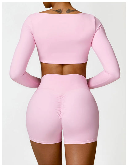 Conjunto de chándal de yoga para mujer, 2 piezas, ropa deportiva para entrenamiento, ropa deportiva, leggings de gimnasio, sujetador de fitness, top corto, trajes deportivos de manga larga