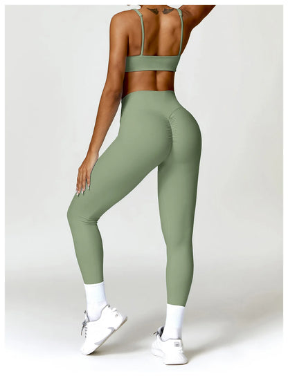 Conjunto de chándal de yoga para mujer, 2 piezas, ropa deportiva para entrenamiento, ropa deportiva, leggings de gimnasio, sujetador de fitness, top corto, trajes deportivos de manga larga