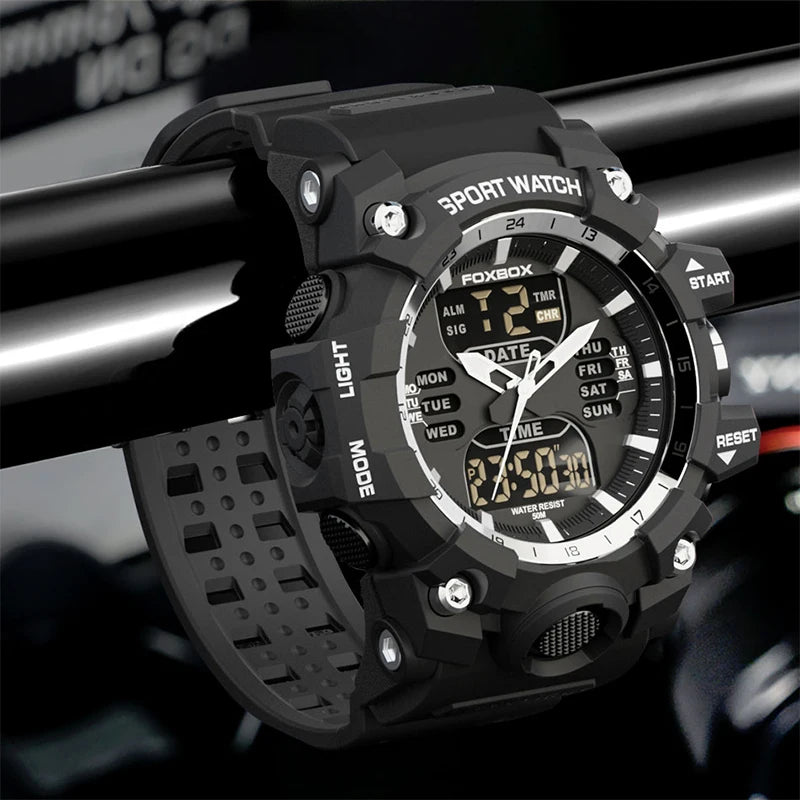 LIGE Reloj Original para Hombre, Reloj de Pulsera Deportivo Militar de Moda con Cronógrafo de Cuarzo, Relojes de Lujo con Doble Pantalla LED y Calendario para Hombre