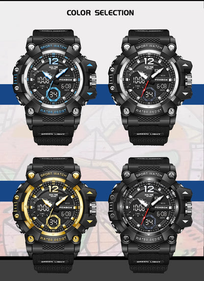 Relojes de pulsera para hombre con pantalla LED de lujo FOXBOX, deportivos, luminosos, impermeables, militares, de cuarzo, para hombre, Relogios Masculino + Caja