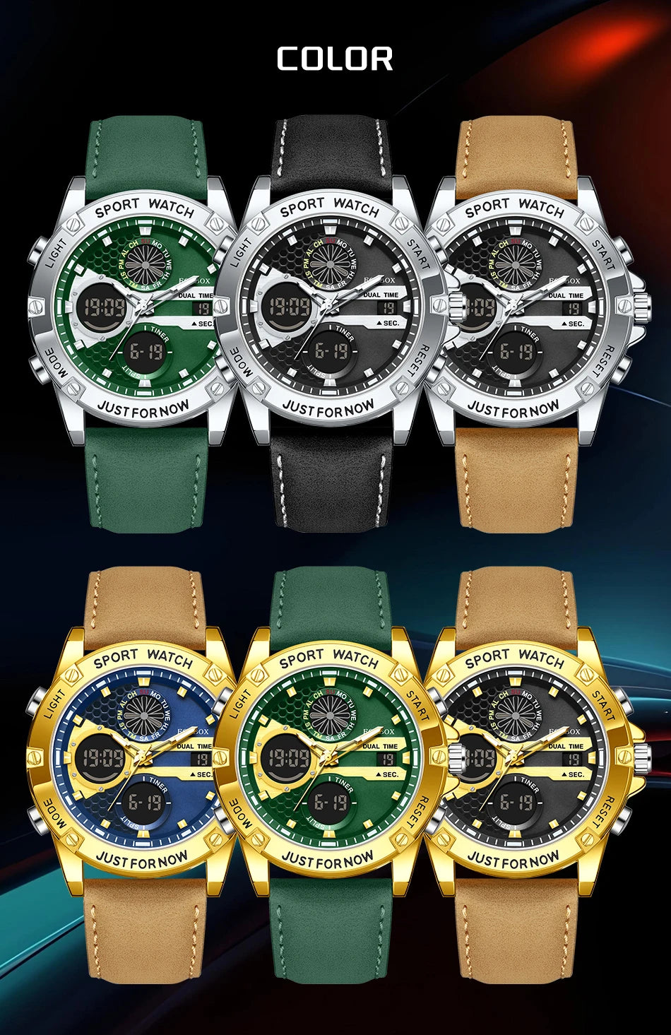 FOXBOX Relojes de lujo de moda para hombre, reloj de pulsera luminoso resistente al agua con fecha y doble horario para hombre, relojes de cuarzo para hombre, relojes masculinos