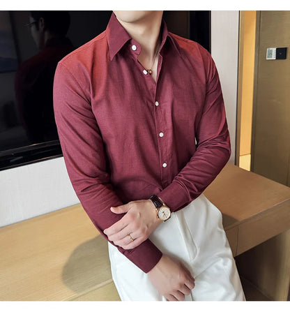 Camisa de hombre de color liso de alta calidad, 55 % algodón y 45 % lino, transpirable y con absorción de sudor, de manga larga. Tallas M-4XL.