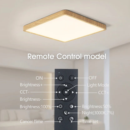 Lámpara de techo LED inteligente MARPOU Tuya con diseño de madera, control por voz mediante aplicación Alexa/Google y mando a distancia. Lámpara de techo cuadrada para salón.