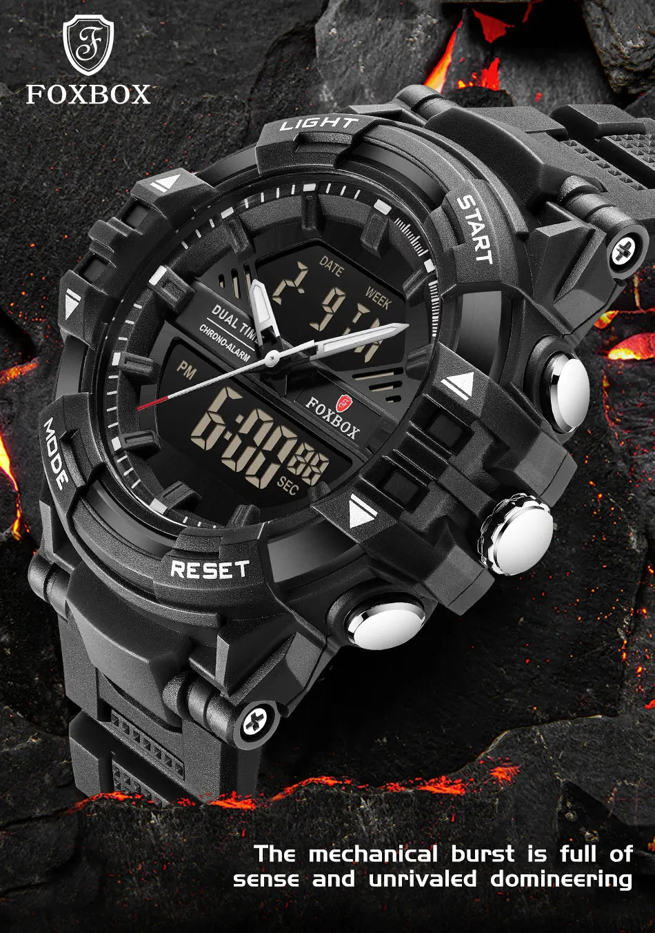 LIGE FOXBOX - Reloj electrónico deportivo informal de moda para hombre, con pantalla digital LED, resistente al agua hasta 50 m, alarma y fecha, con caja