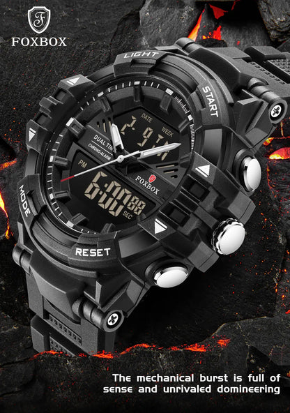 LIGE FOXBOX - Reloj electrónico deportivo informal de moda para hombre, con pantalla digital LED, resistente al agua hasta 50 m, alarma y fecha, con caja