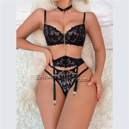 Lencería sexy para mujer, ropa interior transparente de encaje, conjuntos de bragas, conjunto de sujetador y bragas delicados, conjuntos de bragas push up, sujetadores eróticos finos