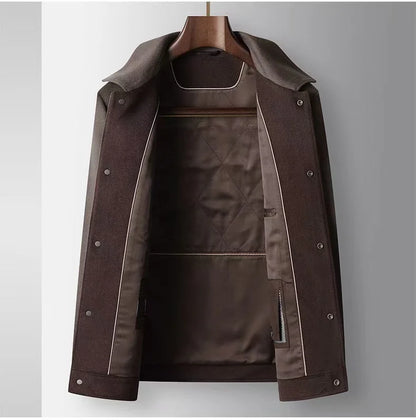 2025 Autumn/Winter New Men's Woolen Coat with 95% Wool Content, Cashmere Warmth, Light Luxury Business Leisure Woolen Coat