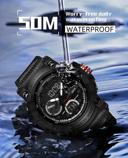 Reloj militar digital LIGE para hombre, resistente al agua hasta 50 m, LED, de cuarzo, deportivo, grande, masculino
