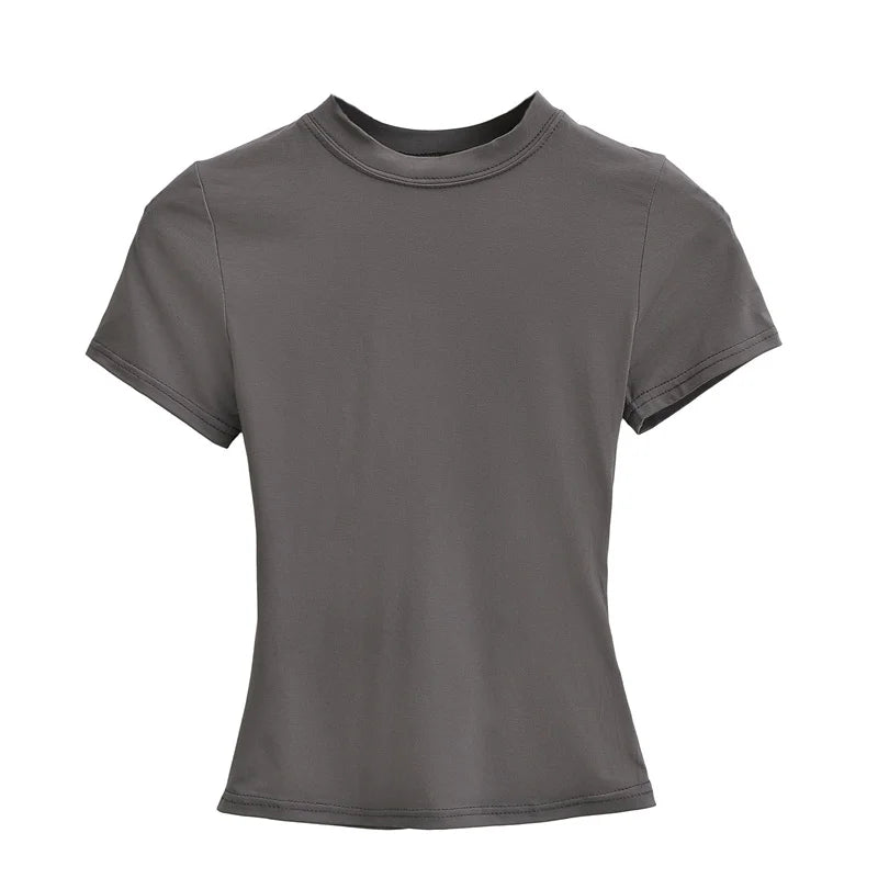 Camiseta informal de alta calidad para mujer, blusa sexy ajustada de manga corta, tendencia de moda, ropa lisa, tops Y2K, 2024
